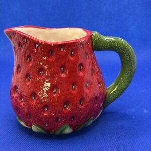 T-Light Strawberry Creamer 4"H x 5"W Red, White, Green Food Safe Berry